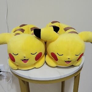 Pikachu Plush Slippers - Yellow with Red Light Up Cheeks